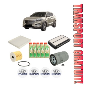 Set Pachet filtre revizie Bosch, 5 litrii ulei Castrol 5W30 HYUNDAI TUCSON (TL, TLE) 1.6 CRDi All-wheel Drive din 2018-2020, 4x Stickere auto cu HYUNDAI