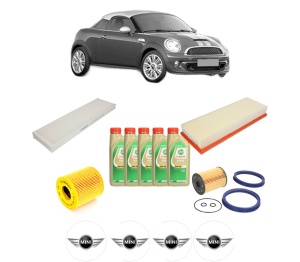 Set Pachet filtre revizie Bosch, 5 litrii ulei Castrol 5W30 MINI MINI Coupe (R58) Cooper din 2010-2015, 4x Stickere auto cu MINI - Img 2
