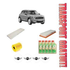 Set Pachet filtre revizie Bosch, 5 litrii ulei Castrol 5W30 MINI MINI COUNTRYMAN (R60) Cooper ALL4 din 2012-2016, 4x Stickere auto cu MINI
