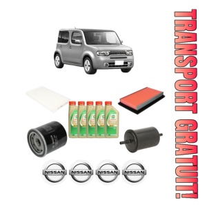 Set Pachet filtre revizie Bosch, 5 litrii ulei Castrol 5W30 NISSAN CUBE (Z12) 1.6 16V din 2009, 4x Stickere auto cu NISSAN