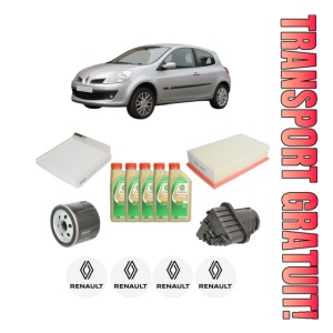 Set Pachet filtre revizie Bosch, 5 litrii ulei Castrol 5W30 RENAULT CLIO III Hatchback Van (SB_, SR_) 1.5 dCi din 2005-2007, 4x Stickere auto cu RENAULT