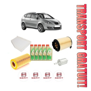 Set Pachet filtre revizie Bosch, 5 litrii ulei Castrol 5W30 SEAT ALTEA XL (5P5, 5P8) 2.0 FSI din 2006-2009, 4x Stickere auto cu SEAT