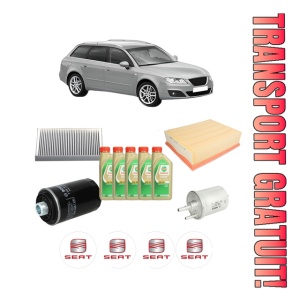 Set Pachet filtre revizie Bosch, 5 litrii ulei Castrol 5W30 SEAT EXEO ST (3R5) 2.0 TFSI din 2010-2013, 4x Stickere auto cu SEAT