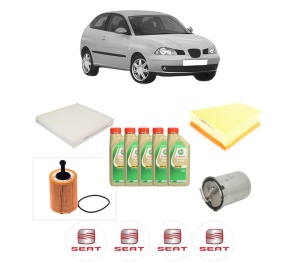 Set Pachet filtre revizie Bosch, 5 litrii ulei Castrol 5W30 SEAT IBIZA III (6L1) 1.4 TDI din 2005-2009, 4x Stickere auto cu SEAT - Img 2