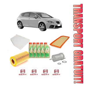 Set Pachet filtre revizie Bosch, 5 litrii ulei Castrol 5W30 SEAT LEON (1P1) 2.0 TFSI din 2006-2011, 4x Stickere auto cu SEAT