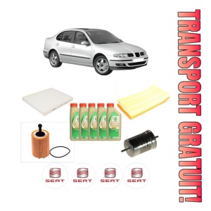 Set Pachet filtre revizie Bosch, 5 litrii ulei Castrol 5W30 SEAT TOLEDO II (1M2) 2.3 V5 20V din 2000-2003, 4x Stickere auto cu SEAT