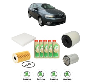 Set Pachet filtre revizie Bosch, 5 litrii ulei Castrol 5W30 SKODA RAPID (NH3, NK3, NK6) 1.6 TDI din 2013-2015, 4x Stickere auto cu SKODA - Img 2