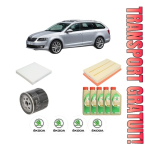 Set Pachet filtre revizie Bosch, 5 litrii ulei Castrol 5W30 SKODA Octavia III Combi (5E5, 5E6) 1.5 TSI din 2017-2020, 4x Stickere auto cu SKODA