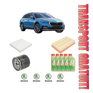 Set Pachet filtre revizie Bosch, 5 litrii ulei Castrol 5W30 SKODA Octavia IV (NX3, NN3, PV3) 1.5 TSI din 2020, 4x Stickere auto cu SKODA