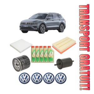 Set Pachet filtre revizie Bosch, 5 litrii ulei Castrol 5W30 Volkswagen TIGUAN ALLSPACE (BW2, BJ2) 1.5 TSI din 2018, 4x Stickere auto cu Volkswagen