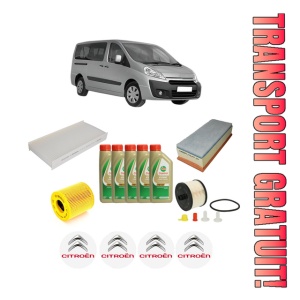 Set Pachet filtre revizie Bosch, 5 litrii ulei Castrol 5W40 CITROEN JUMPY II (VF7) 2.0 HDi 140 din 2007-2016, 4x Stickere auto cu CITROEN