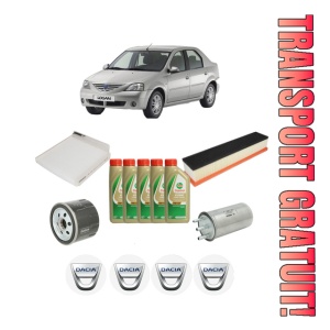 Set Pachet filtre revizie Bosch, 5 litrii ulei Castrol 5W40 DACIA LOGAN (LS_) 1.5 dCi (LS0W) din 2007-2011, 4x Stickere auto cu DACIA
