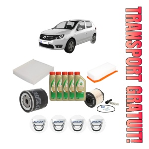 Set Pachet filtre revizie Bosch, 5 litrii ulei Castrol 5W40 DACIA SANDERO II 1.5 dCi din 2012, 4x Stickere auto cu DACIA