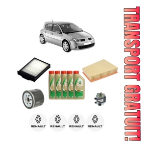 Set Pachet filtre revizie Bosch, 5 litrii ulei Castrol 5W40 RENAULT MEGANE II (BM0/1_, CM0/1_) 1.5 dCi (BM1F, CM1F) din 2005-2008, 4x Stickere auto cu RENAULT