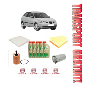 Set Pachet filtre revizie Bosch, 5 litrii ulei Castrol 5W40 SEAT IBIZA III (6L1) 1.9 SDI din 2002-2005, 4x Stickere auto cu SEAT