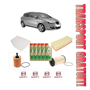 Set Pachet filtre revizie Bosch, 5 litrii ulei Castrol 5W40 SEAT TOLEDO III (5P2) 1.9 TDI din 2004-2009, 4x Stickere auto cu SEAT