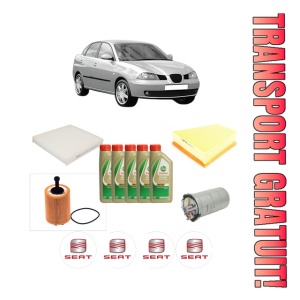 Set Pachet filtre revizie Bosch, 5 litrii ulei Castrol 5W40 SEAT CORDOBA (6L2) 1.9 TDI din 2002-2009, 4x Stickere auto cu SEAT