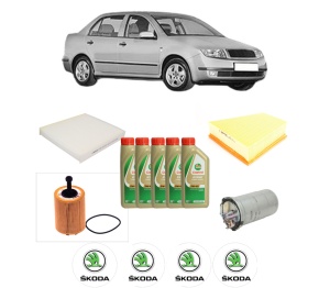 Set Pachet filtre revizie Bosch, 5 litrii ulei Castrol 5W40 SKODA FABIA I Saloon (6Y3) 1.4 TDI din 2003-2007, 4x Stickere auto cu SKODA - Img 2