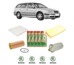 Set Pachet filtre revizie Bosch, 5 litrii ulei Castrol 5W40 SKODA Octavia I Combi (1U5) 1.9 TDI din 2000-2010, 4x Stickere auto cu SKODA - Img 2