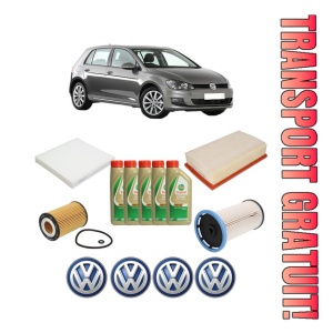 Set Pachet filtre revizie Bosch, 5 litrii ulei Castrol 5W40 Volkswagen GOLF VII (5G1, BQ1, BE1, BE2) 2.0 TDI din 2012-2020, 4x Stickere auto cu Volkswagen