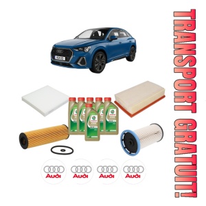 Set Pachet filtre revizie Bosch, 6 litrii ulei Castrol 0W20 AUDI Q3 Sportback (F3N) 35 TDI quattro din 2019, 4x Stickere auto cu AUDI