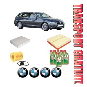 Set Pachet filtre revizie Bosch, 6 litrii ulei Castrol 0W20 BMW Seria 3 Touring (F31) 320 i xDrive din 2013-2015, 4x Stickere auto cu BMW