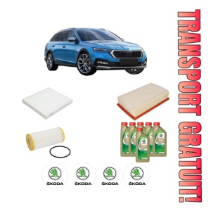 Set Pachet filtre revizie Bosch, 6 litrii ulei Castrol 0W20 SKODA Octavia IV (NX3, NN3, PV3) 2.0 TSI 4x4 din 2020, 4x Stickere auto cu SKODA