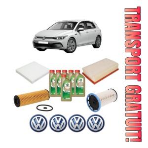 Set Pachet filtre revizie Bosch, 6 litrii ulei Castrol 0W20 Volkswagen GOLF VIII (CD1, DA1) 2.0 TDI din 2019, 4x Stickere auto cu Volkswagen