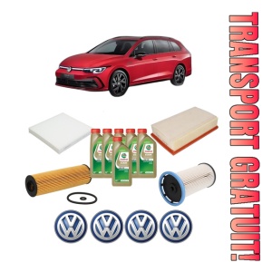 Set Pachet filtre revizie Bosch, 6 litrii ulei Castrol 0W20 Volkswagen GOLF VIII Variant (CG5, DB5) 2.0 TDI din 2020, 4x Stickere auto cu Volkswagen