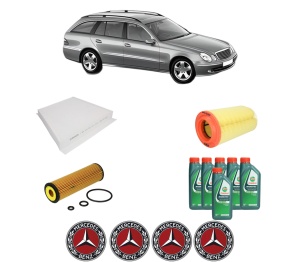 Set Pachet filtre revizie Bosch, 6 litrii ulei Castrol 10W40 MERCEDES-BENZ E-CLASS T-Model (S211) E 200 Kompressor (211.241) din 2006-2009, 4x Stickere auto cu MERCEDES-BENZ - Img 2
