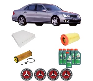 Set Pachet filtre revizie Bosch, 6 litrii ulei Castrol 10W40 MERCEDES-BENZ E-CLASS (W211) E 200 Kompressor (211.041) din 2006-2008, 4x Stickere auto cu MERCEDES-BENZ - Img 2