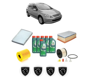 Set Pachet filtre revizie Bosch, 6 litrii ulei Castrol 10W40 PEUGEOT 307 SW Estate Van (3E_, 3H_) 2.0 HDi din 2004-2007, 4x Stickere auto cu PEUGEOT - Img 2