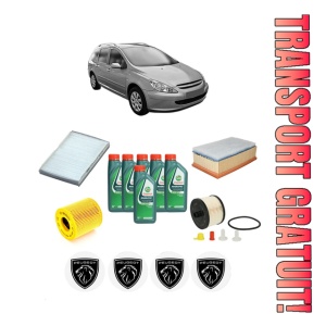 Set Pachet filtre revizie Bosch, 6 litrii ulei Castrol 10W40 PEUGEOT 307 SW Estate Van (3E_, 3H_) 2.0 HDi din 2004-2007, 4x Stickere auto cu PEUGEOT