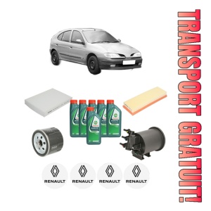 Set Pachet filtre revizie Bosch, 6 litrii ulei Castrol 10W40 RENAULT MEGANE I (BA0/1_) 1.9 dCi (BA05, BA1F) din 2001-2003, 4x Stickere auto cu RENAULT