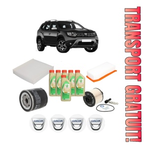 Set Pachet filtre revizie Bosch, 6 litrii ulei Castrol 5W30 DACIA DUSTER (HM_) 1.5 dCi 110 (HMAB) din 2017, 4x Stickere auto cu DACIA