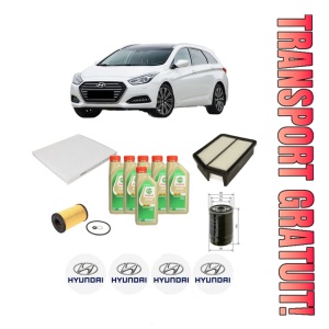 Set Pachet filtre revizie Bosch, 6 litrii ulei Castrol 5W30 HYUNDAI i40 I Kombi Van (VF) 1.7 CRDI din 2015-2019, 4x Stickere auto cu HYUNDAI