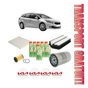Set Pachet filtre revizie Bosch, 6 litrii ulei Castrol 5W30 KIA CEE'D Sportswagon (JD) 1.4 CRDi 90 din 2012-2018, 4x Stickere auto cu KIA
