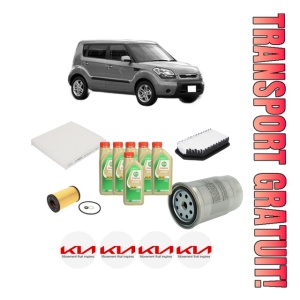 Set Pachet filtre revizie Bosch, 6 litrii ulei Castrol 5W30 KIA SOUL I (AM) 1.6 CRDi 128 din 2009-2014, 4x Stickere auto cu KIA