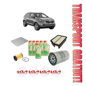 Set Pachet filtre revizie Bosch, 6 litrii ulei Castrol 5W30 KIA SPORTAGE III (SL) 1.7 CRDi din 2010-2015, 4x Stickere auto cu KIA