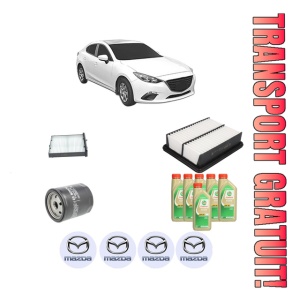 Set Pachet filtre revizie Bosch, 6 litrii ulei Castrol 5W30 MAZDA 3 Saloon (BP_) 1.8 SKYACTIV-D (BP8P) din 2019, 4x Stickere auto cu MAZDA
