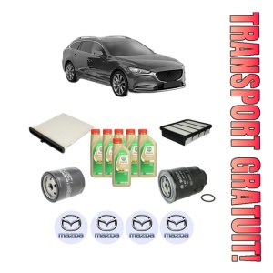 Set Pachet filtre revizie Bosch, 6 litrii ulei Castrol 5W30 MAZDA 6 Estate Van (GJ) 2.2 D AWD din 2013-2016, 4x Stickere auto cu MAZDA