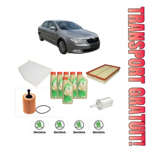 Set Pachet filtre revizie Bosch, 6 litrii ulei Castrol 5W30 SKODA SUPERB II (3T4) 3.6 FSI 4x4 din 2008-2015, 4x Stickere auto cu SKODA