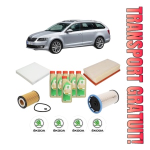 Set Pachet filtre revizie Bosch, 6 litrii ulei Castrol 5W30 SKODA Octavia III Combi (5E5, 5E6) 2.0 TDI 4x4 din 2012-2020, 4x Stickere auto cu SKODA