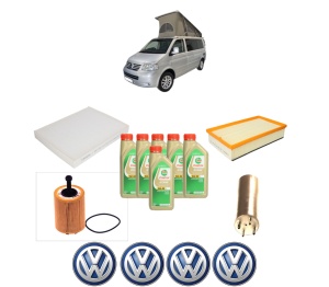 Set Pachet filtre revizie Bosch, 6 litrii ulei Castrol 5W30 Volkswagen CALIFORNIA T5 Camper (7EC, 7EF, 7EG, 7HF, 7HC) 1.9 TDI din 2007-2009, 4x Stickere auto cu Volkswagen - Img 2