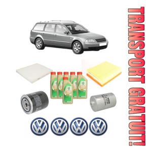 Set Pachet filtre revizie Bosch, 6 litrii ulei Castrol 5W30 Volkswagen PASSAT B5.5 Variant (3B6) 2.8 4motion din 2000-2005, 4x Stickere auto cu Volkswagen