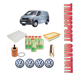 Set Pachet filtre revizie Bosch, 6 litrii ulei Castrol 5W30 Volkswagen TRANSPORTER T5 Van (7HA, 7HH, 7EA, 7EH) 1.9 TDI din 2003-2009, 4x Stickere auto cu Volkswagen