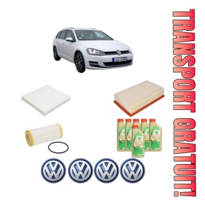 Set Pachet filtre revizie Bosch, 6 litrii ulei Castrol 5W30 Volkswagen GOLF VII Variant (BA5, BV5) 2.0 R 4motion din 2015-2020, 4x Stickere auto cu Volkswagen