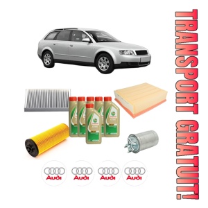 Set Pachet filtre revizie Bosch, 6 litrii ulei Castrol 5W40 AUDI A4 B6 Avant (8E5) 2.5 TDI quattro din 2001-2004, 4x Stickere auto cu AUDI