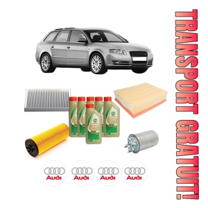 Set Pachet filtre revizie Bosch, 6 litrii ulei Castrol 5W40 AUDI A4 B7 Avant (8ED) 2.5 TDI din 2004-2006, 4x Stickere auto cu AUDI