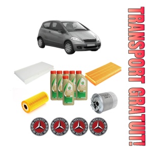 Set Pachet filtre revizie Bosch, 6 litrii ulei Castrol 5W40 MERCEDES-BENZ A-CLASS (W169) A 180 CDI (169.007, 169.307) din 2004-2012, 4x Stickere auto cu MERCEDES-BENZ